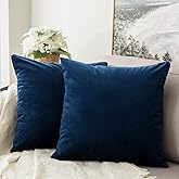 MIULEE 24x24 Inch Euro Sham Velvet Pillow Covers, Set of 2 Large Square Decorative Pillows - Dark Blue Super Soft for King Bed, Sofa, Couch, Accent Chairs