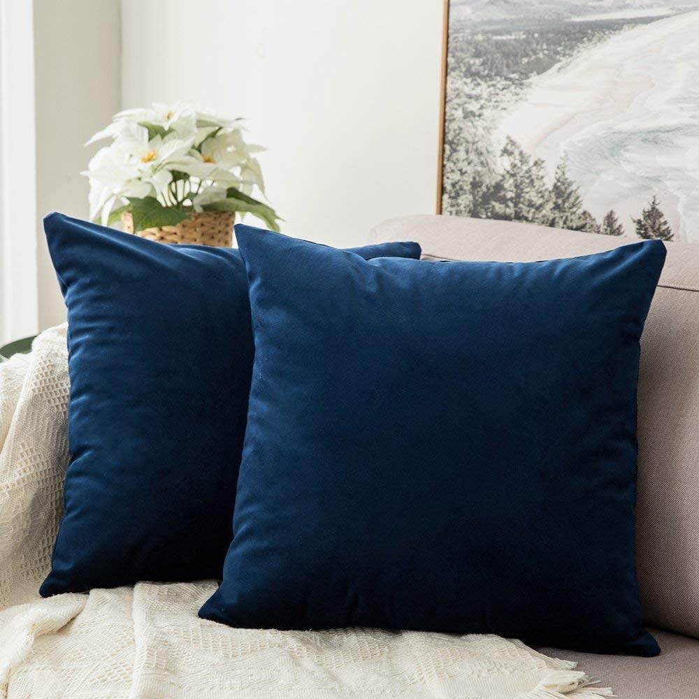 MIULEE Pack of 2 Velvet Soft Decorative Square Throw Pillow Case Cushion Covers Luxury Pillowcases for Livingroom Sofa Bedroom with Invisible Zipper 50cm x 50cm 20x20 Inches Navy Blue — image 1