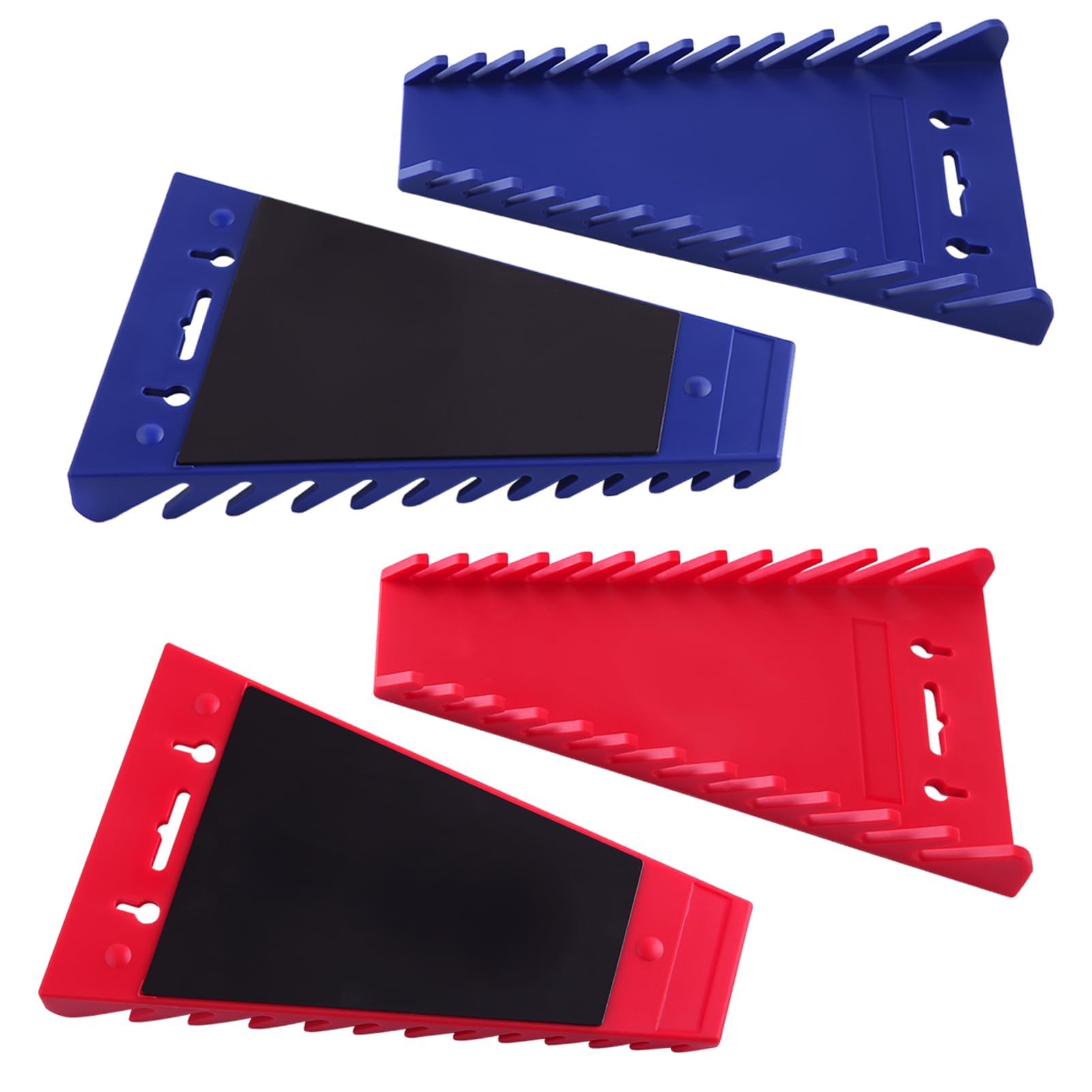 LEONTOOL 4Pack Magnetic Wrench Organizer for Tool Box, 48 Slots Wrench Rack Tool Trays, Wrench Holders Combination Wrench Organizer for SAE(1/4"- 1-1/16") and Metric(6mm-24mm) Wrench Storage, Red&Blue