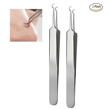 Nalati 2pcs Stainless Steel Curved Hook Tipped Precision Tweezers