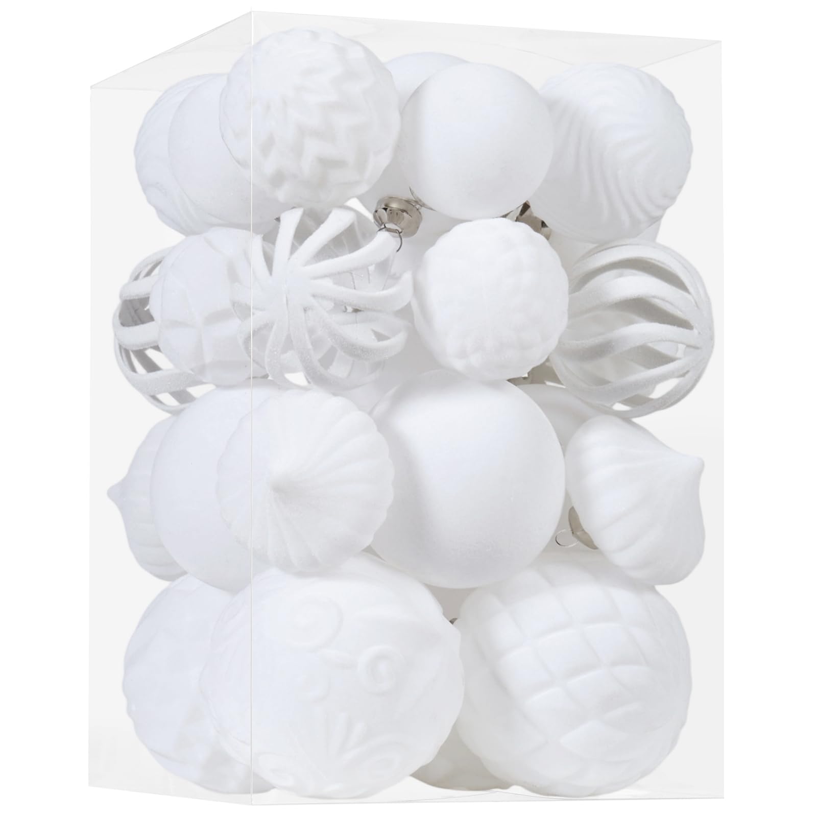 Photo 1 of 30pcs Velvet Christmas Ball Ornaments, Flocked Shatterproof Christmas Ornaments Hanging Xmas Tree Decorations Set for Home Party Holiday Decor (Multi-Size, White)