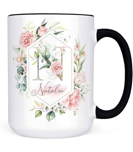 Amazon.com: Custom Initial Floral Monogram Ceramic Coffee Mug, 11 oz or 15  oz : Home & Kitchen