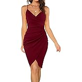 Owin Women's 2026 Sexy V Neck Spaghetti Straps Wrap Ruched Sheath Bodycon Cocktail Evening Party Night Club Dresses