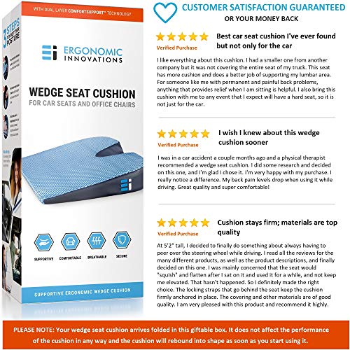Memory Foam Car Seat Cushion: Breathable, Non Slip, Dual Layer Memory and Polyurethane Lumbar Support Pad; Orthopedic, Coccyx, Pelvic, and Sciatica Pain Relief Wedge for Cars Trucks and Office Chairs