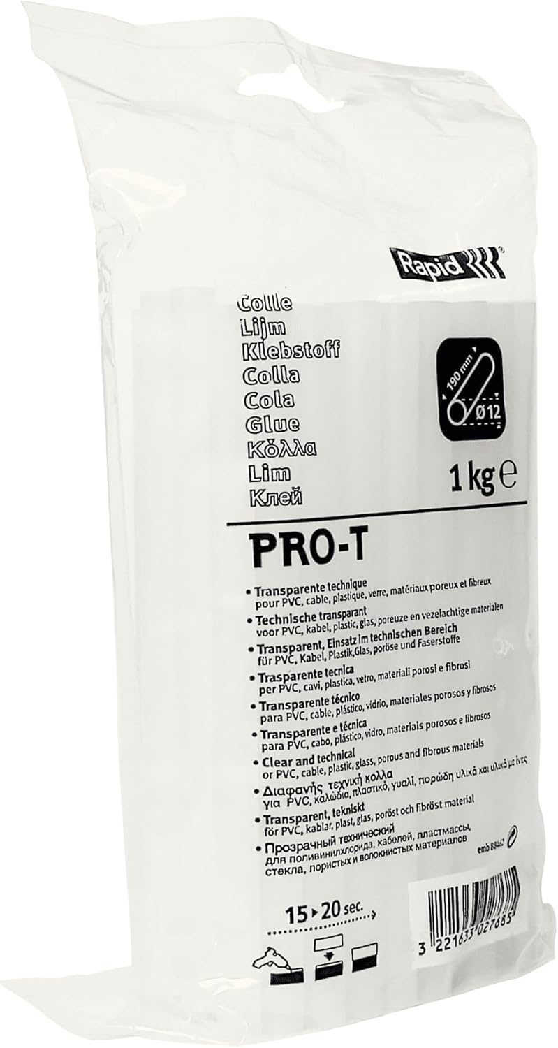 Rapid 40302768 190mm 12mm 1Kg PRO-T Technical Transparent Glue Sticks (Pack of 50)