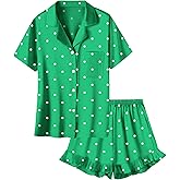 Umeyda Girls & Women Satin Pajamas Set Button Down 2 Piece Silk Pjs Shorts Set Ruffle Sleepwear, 5 Years-Women L