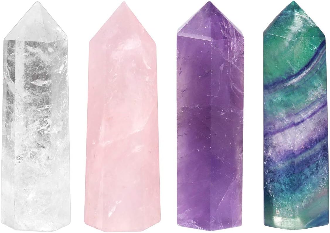 mookaitedecor Natural Healing Crystal Wands Set of 4