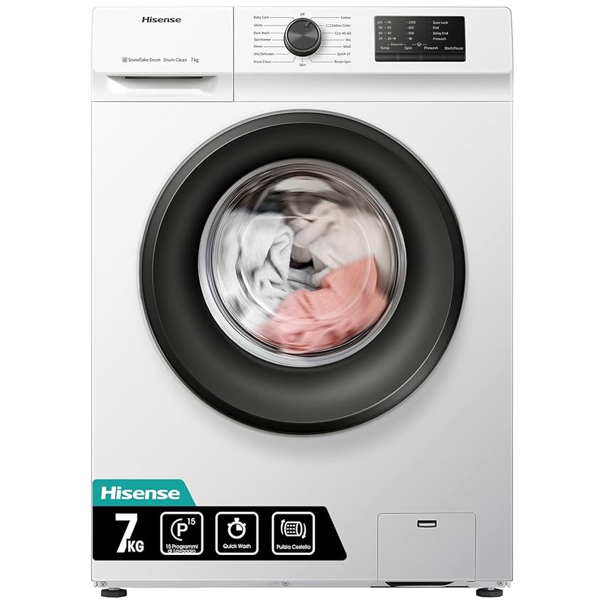Hisense WFVC7012E - Lavatrice a Carica Frontale 7 Kg, 1200 rpm