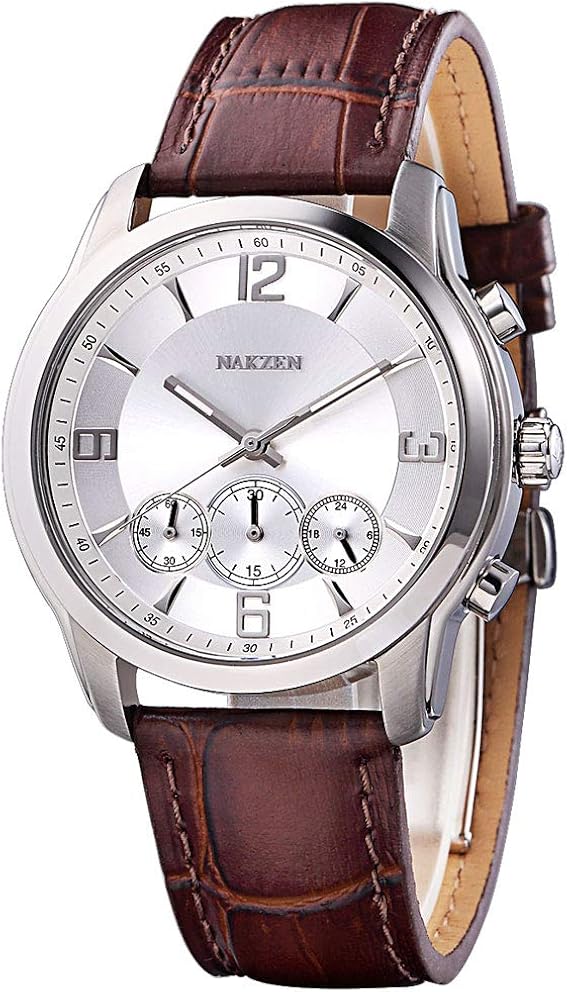 Amazon メンズウォッチ レザー Nakzen ラグジュアリー スリム 本革ベルト 腕時計 メンズ アナログ ミニマリストクォーツ クラシック カジュアル ドレスウォッチ メンズ 防水 Brown Band White Face メンズ腕時計 腕時計 通販