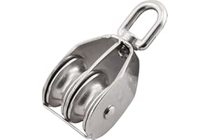 JCBIZ M50 Double Pulley Block Stainless Steel Heavy Duty Hardware Double Wheel Swivel Rigging Lifting Wheel Fixed Pulley for Wire Rope Loading 400kg