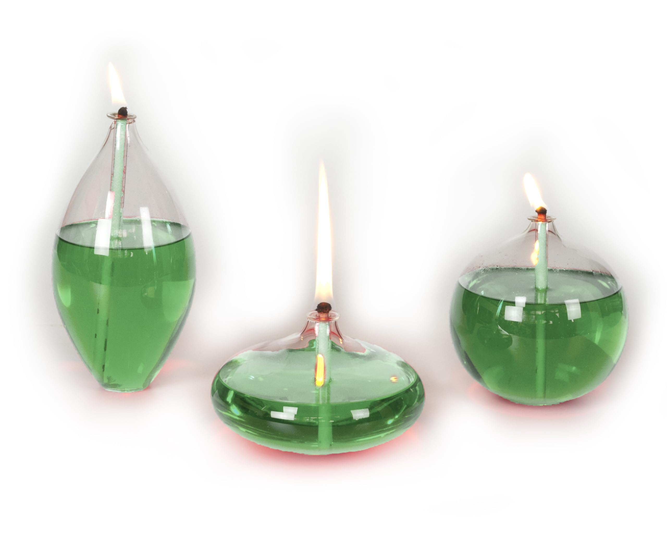 BERGS Handmade Glass Oil Lamps, Eden Set Transparent (Green)