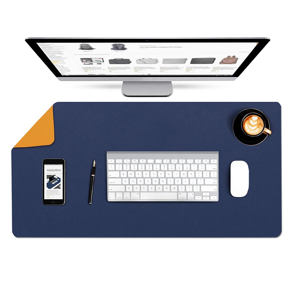 AtailorBird Mouse Pad Double Side Extended 800X400X2mm Waterproof PU Leather Protective Desk Mat Large Size Writing Mat Desk for Office Home - Blue&Yellow