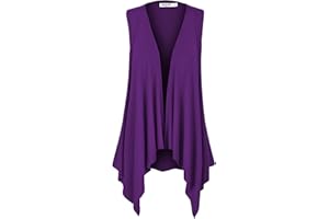 Lock and Love Women's Sleeveless Print/Solid Draped Open Front Cardigan Vest Asymmetric Hem Plus Size