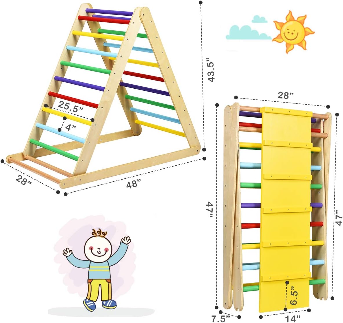Costzon Foldable Wooden Climbing Triangle Ladder for Sliding & Climbing, 2 in 1 Triangle Climber with Safety Climbing Ladder for Toddlers, Suitable for Children Boys Girls: Toys & Games
