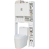 Viaozutis Over The Toilet Storage Cabinet, Over Toilet Bathroom Organizer, Bathroom Storage cabinets with Anti Tipping Devices, Storage cabinets with Toilet Paper Holders, for Bathroom, Laundr(White)