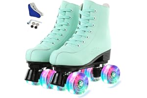 Silvertree Women's Roller Skates PU Leather High-top Roller Skates Four-Wheel Roller Skates Shiny Roller Skates with Carry Bag for Girls