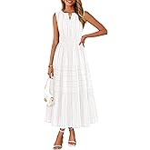 MEROKEETY Spring Summer Midi Dresses for Women 2026 Casual Beach Vacation Sleeveless Boho V Neck Cotton Maxi Dress Pockets