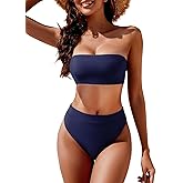 YACUN Women's High Waisted Bikini Swimsuit Two Piece Strapless Bandeau Cheeky Bathing Suits