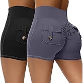 Didaey 2 Pack Women Scrunch Butt Workout Shorts with Pockets V Waist Athletic Gym Biker Shorts for Women Yoga Booty Bottoms
