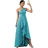 Uknztcl Women's One Shoulder Bridesmaid Dresses with Slit for Wedding Pleated Satin High Low Long Formal Evening Dress