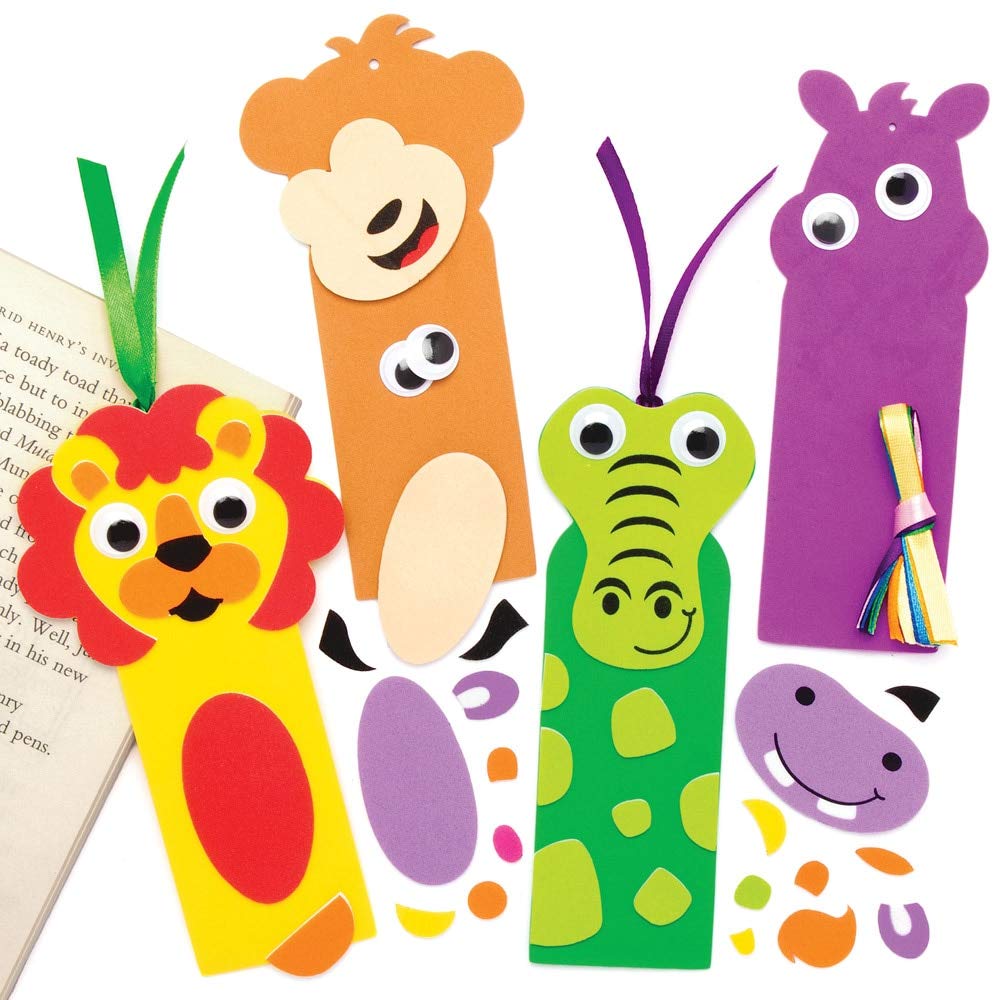 Baker Ross AT773 Jungle Animal Bookmark Kits - Pack of 8, For Kids Arts and Crafts Projects