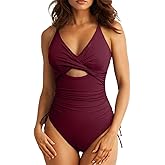 Aleumdr Women's Ribbed One Piece Swimsuit Tummy Control High Cut Bathing Suit Sexy V Neck Criss Cross Monikini