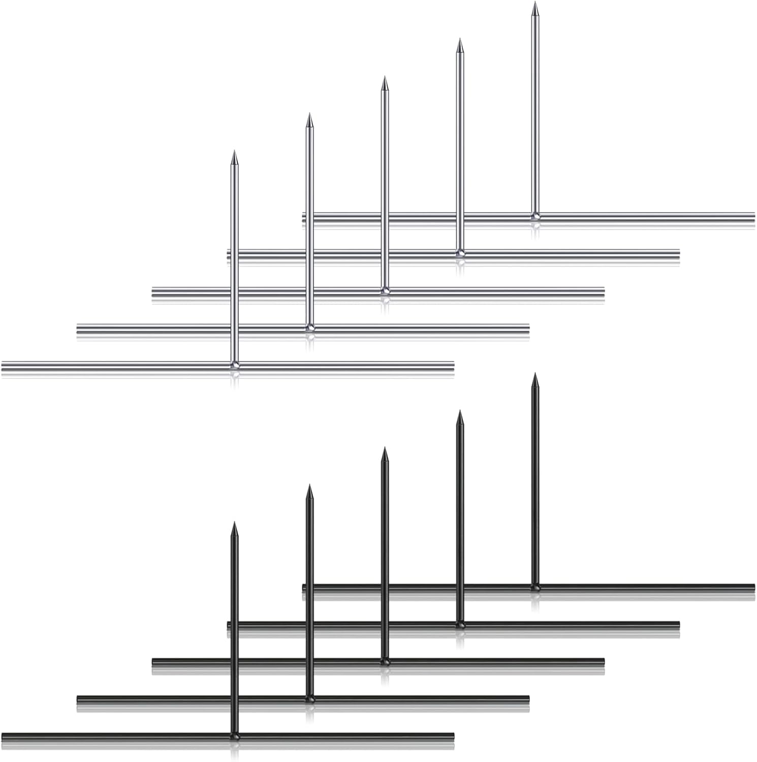 Decorative Garden Stakes - Halloween Tombstone Metal Stakes for Foam Tombstone Graveyard T Shaped Stakes for Halloween Outdoor Graveyard Tombstone Decorations(Silver, Black,10 Pieces)