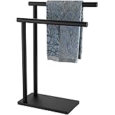 JQK Hand Towel Holder Stand Black, Modern Tree Rack Free Standing for Countertop with 12 Inch 2 Bars, 304 Stainless Steel Matte Black 9.45x5.12 Inch Base, HTT172-PB