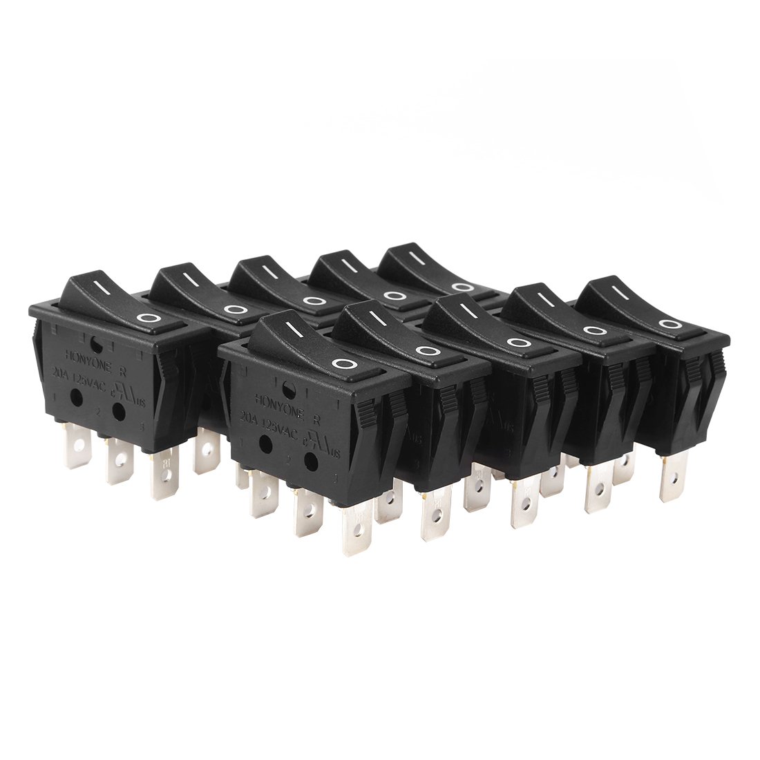 uxcell 10Pcs AC 16A/125V 16A/250V SPDT On-Off 3 Terminal 2 Position Boat Rocker Switches Black