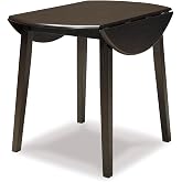 Signature Design by Ashley Small Round Drop Leaf Dining Table, Brown | Dual-hinged 36-inch extendable top for compact spaces, Made of veneers, wood and engineered wood, Hammis Series