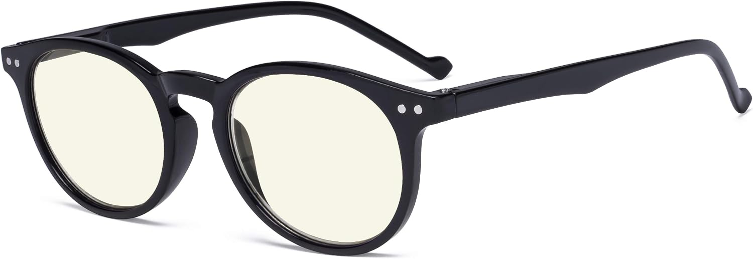 Eyekepper Retro Oval Round UV Protection Reading Glasses,Anti-reflective Readers, Yellow Tinted Lenses (Black, +0.50)