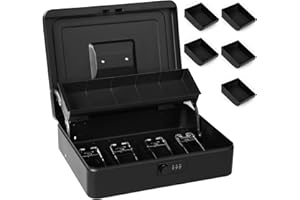 Sgorlds Large Locking Cash Box with Combination Lock and Money Tray, Money Box with Cash Tray, Lock Safe Box for Office Business, Cash Boxes,11.8L x 9.5W x 3.5H Inches (Combination, Matte Black)