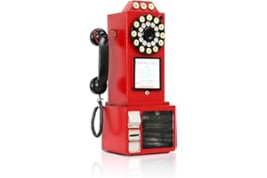 GUYIFUNY Antique Telephone - Red Rotary Dial Landline Phone Model Vintage Classic Phone Props Retro Wall Mounted Crafts Ornaments Cafe Bar Window Booth Decoration - 9.8''L x 6.3''W x 19.7''H