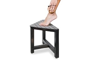 ENKEZI Shower Foot Rest 12 in - Shower Seat for Inside Shower - Shower Bench, Shower Stool for Shaving Legs, Corner Stool Suitable for Small Shower Spaces (Rustic Black)