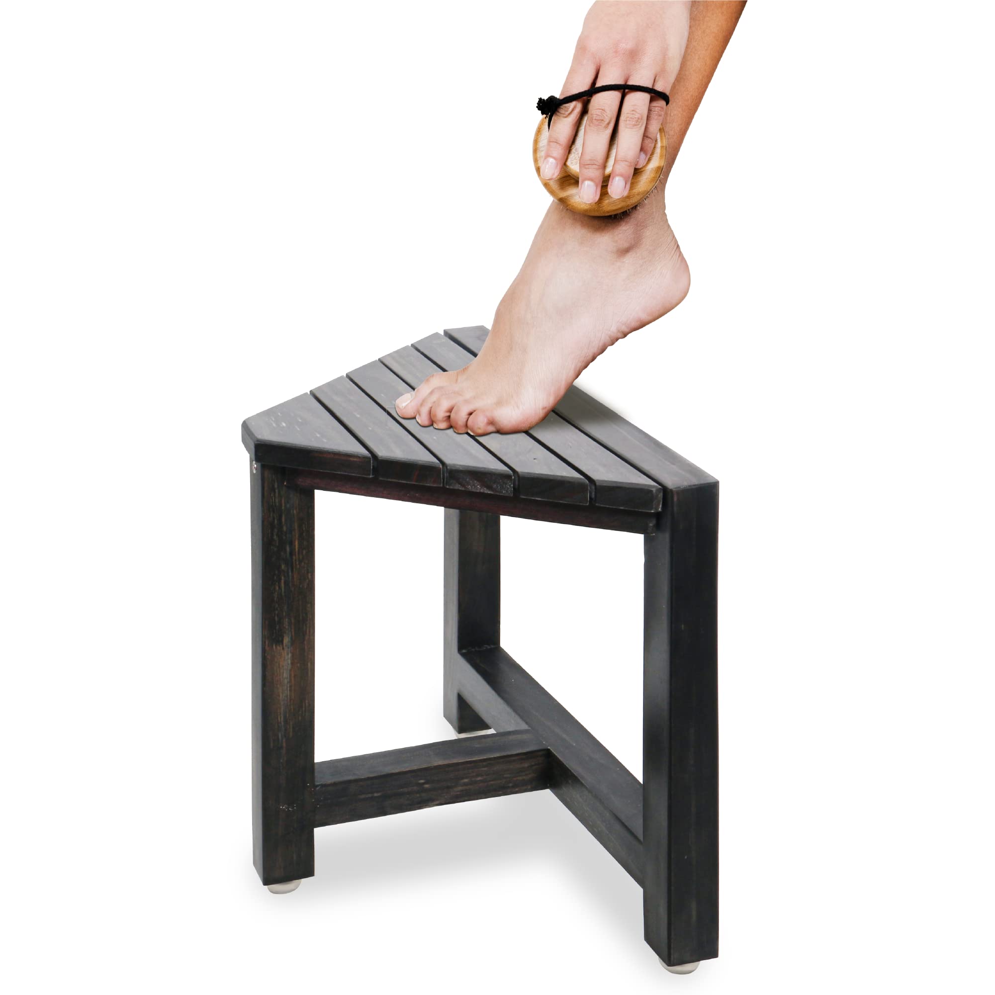 Photo 1 of ENKEZI Shower Foot Rest 12 in - Shower Seat for Inside Shower - Shower Bench, Shower Stool for Shaving Legs, Corner Stool Suitable for Small Shower Spaces (Rustic Black)