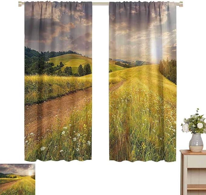 hengshu Nature Blackout Window Curtains Sunset on The Meadow Rural