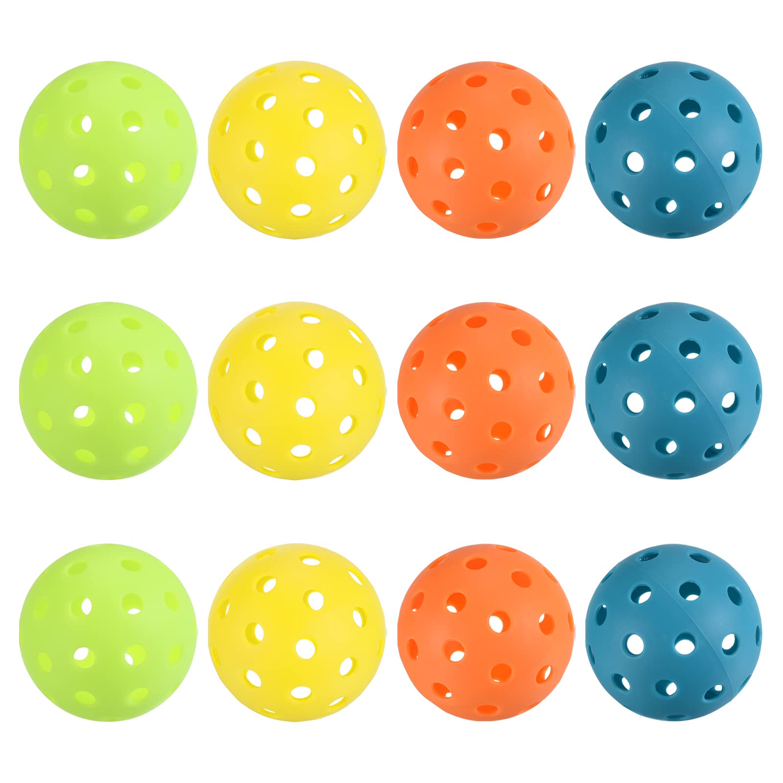 PATIKIL Pickleball Balls Outdoor 12 Pack 74mm 40 Holes Balls Training Practice Playing Balls for Amateurs Indoor and Outdoor Sport, 4 Colors