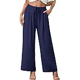 FREEOAK Pants for Women Loose Casual Long Open Front Breathable Pant with Pockets