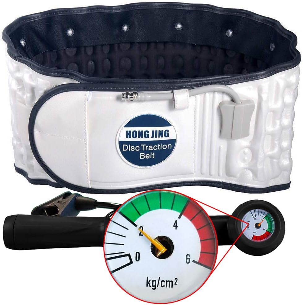 Back Decompression Belt Inflatable for Lower Back Pain Relief, HONGJING Waist Traction Belt with Pressure Gauge, One Size Fits 29-49 Waist