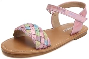 Charmivy Girls Sandals Braided Upper Flat Dress Sandals Round Open Toe Summer Shoes Little Kid/Big Kid