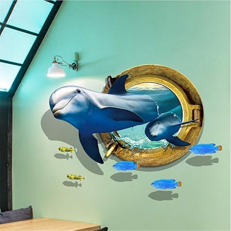 Mddjj 3D Pegatinas De Pared Animal Lindo Delfín Azul Océano Peces