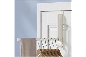 Over The Door Folding Clothes Drying Rack, Alluminum Alloy Hanger with Retractable Lod, Laundry Hanging Coat Rack with 6 Grov