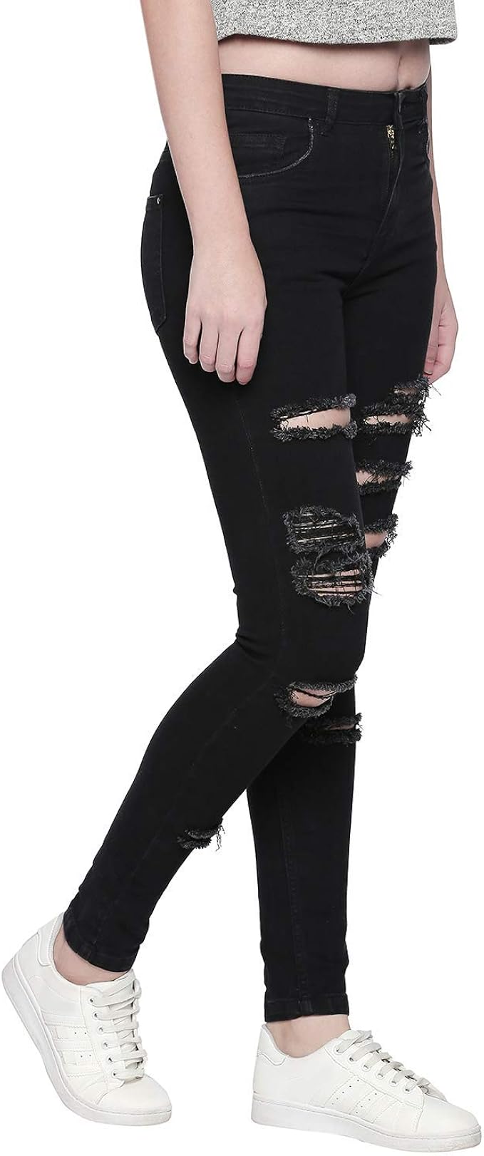 Buy Freakins Slim Fit Ripped Jeans For Women Girls Black 36 At Amazon In