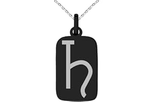 Tioneer Stainless Steel Solar System Planetary Saturn Symbol Small Rectangle Dog Tag Charm Pendant Necklace