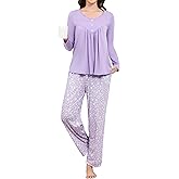 Reliwel Womens Cotton Pajama Sets Long Sleeve Tops and Full-Length Sleepwear Set Two-Piece Pjs with Pockets Soft Loungewear