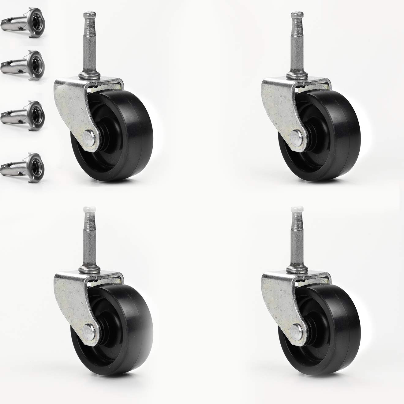 British Manufactured - 4 Castor Wheels | 50mm Peg Castor with Socket for 3/8 inch Hole in Wood for Furniture, Appliances, Trolleys with PP Wheel