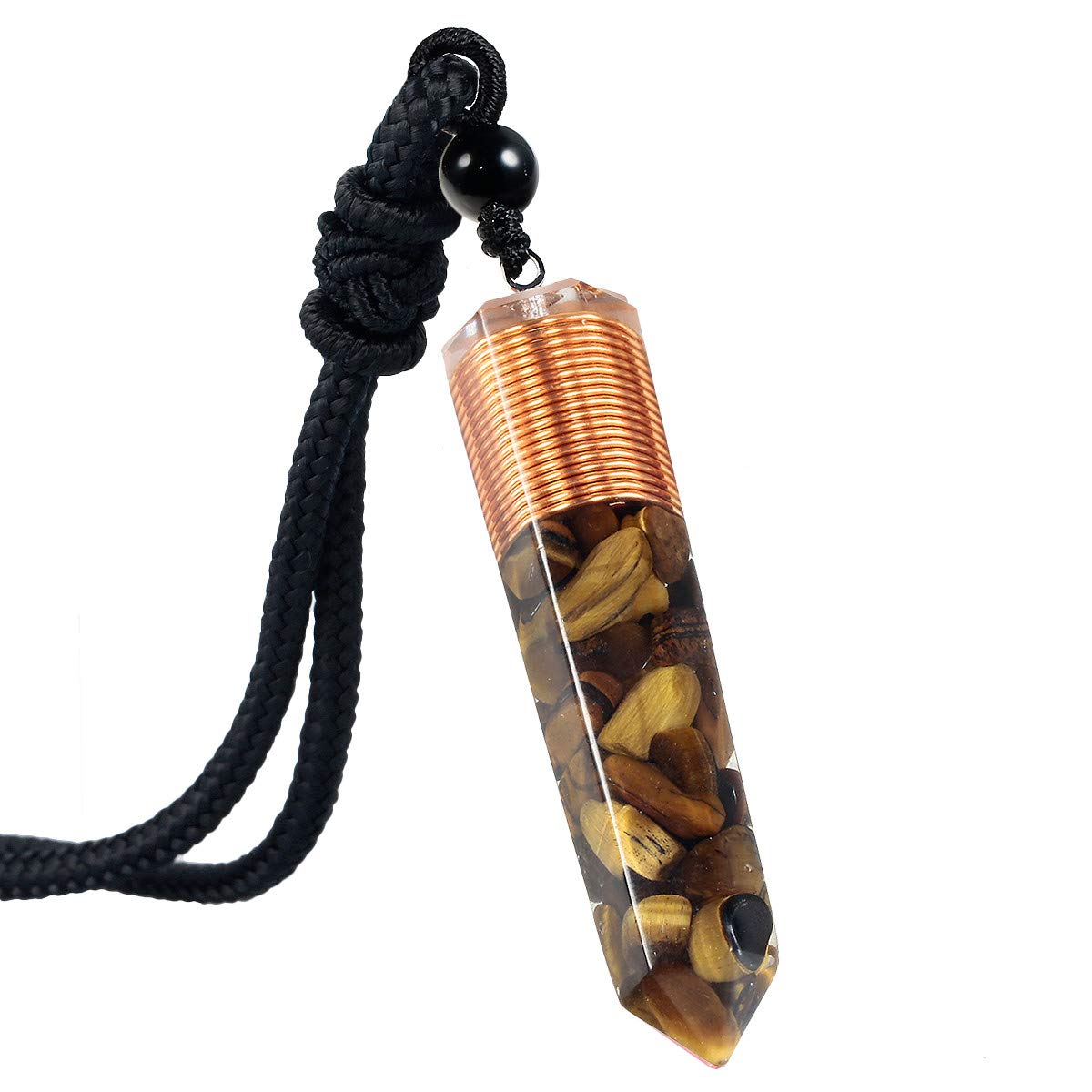 mookaitedecor Tiger’s Eye Crystal Point Pendent Necklace for Women Men, Resin Healing Crystal Chip Necklace Crystal Pendulum Necklace Hexagonal Semi Precious Stone Reiki Chakra Spiritual Gift