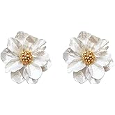 White Flower Earrings For Women, Irregular Floral Design Statement Drop Dangle Earrings for Vacation Fashion Jewelry Gift
