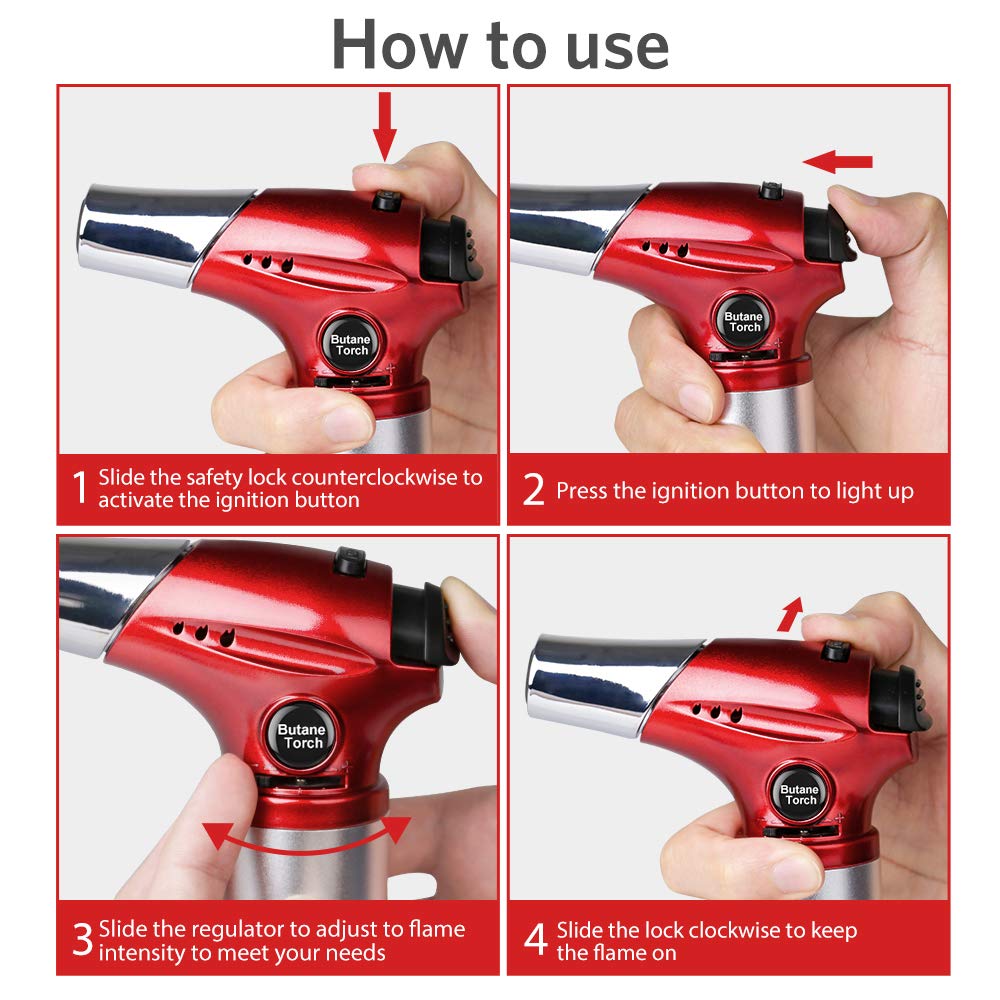 Blow Torch, Kollea Butane Kitchen Torch Refillable Chef Cooking Torch Lighter with Safety Lock, Adjustable Flame [MAX 2500℉] for Creme, Brulee, Toasting, Barbeques, Soldering