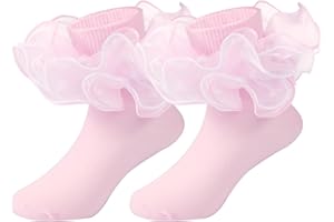 KUANINUNAR Toddler Baby Girls Ruffle Soft Double Frilly Lace Socks Kids Cute Ankle Cotton Dress Socks